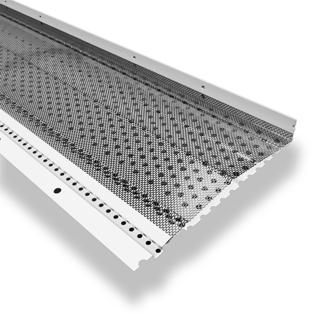 Aluminum micro-mesh gutter guard with perforated aluminum frame for fine debris filtration