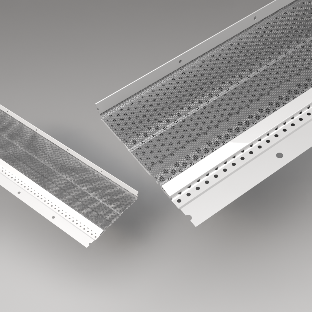 Aluminum micro-mesh gutter guard system showing mesh and perforated frame components